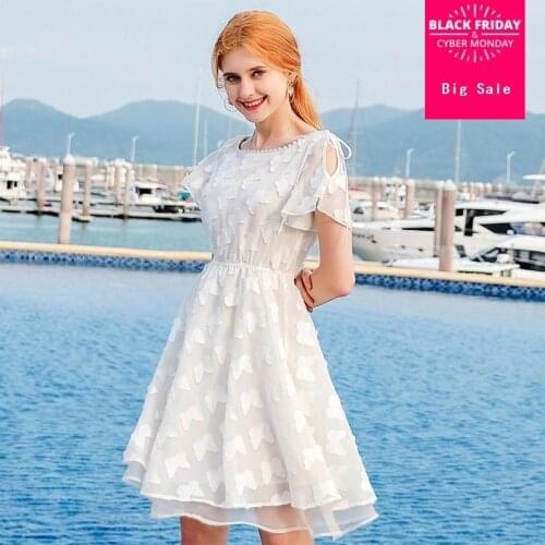 2018 summer new womens round neck strapless butterfly sleeves a-line temperament lady chiffon dress elegant princess dress L410