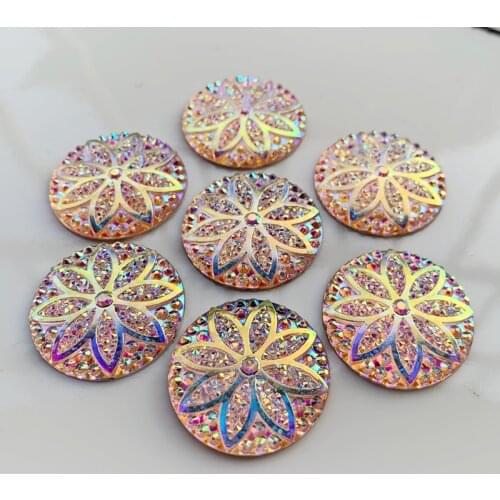 18pcs 25mm AB Color Round Flower Resin Rhinestones Flatback Stone For Clothes Dress Crafts Garment decoration -HE88