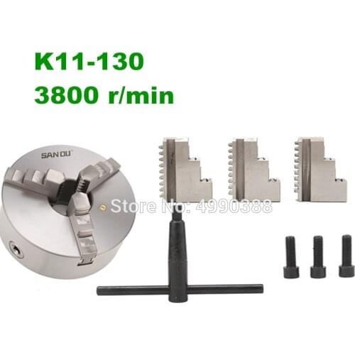 3 Jaw 5" Self-Centering Lathe Chuck K11-130 Cast Iron with Wrench and Screws for Drilling Milling Machine K11 130