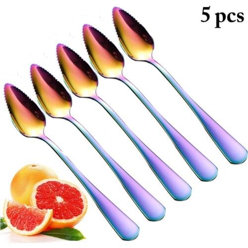 5PCS Thick Smooth Stainless Steel Grapefruit Spoon Dessert Spoon Salad Dessert Dinnerware Fruit Kitchen Gadget Cooking Tools