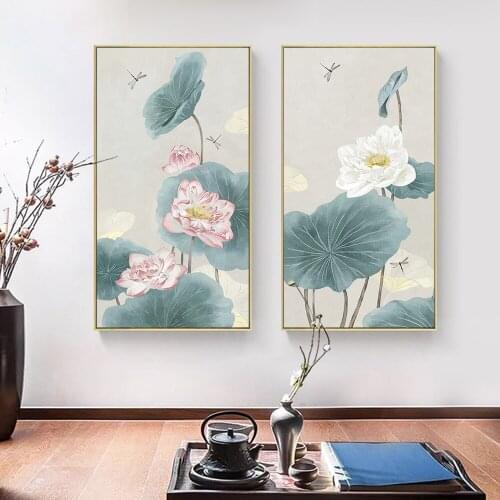 Abstract Lotus Flower And Leaves Painting Canvas Wall Art Picture Nordic Plant Posters And Prints For Living Room Home Decor