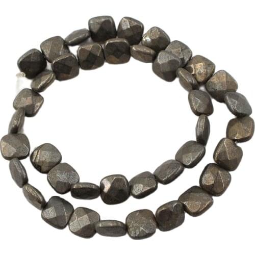B0056 Natural 10mm Square Faceted Yellow Pyrite Gems Stone Loose Beads 15'' Strands Jewelry Making DIY