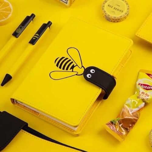 A5 A6 PU Leather Kawaii Creative Honeybee Business Notebook And Journals Grid Line Blank Diary Weekly Monthly Planner Notepads