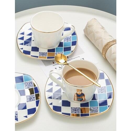 British Museum Joint Phnom Penh Bone China Coffee Cup and Saucer Set European Small Luxury Afternoon Tea Cup Small Exquisite