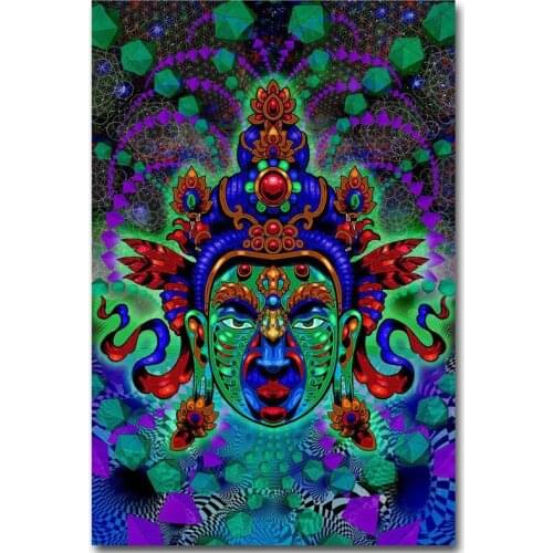 D0769 Buddha Green Tara Face Trippy Abstract Silk Fabric Poster Art Decor Indoor Painting Gift