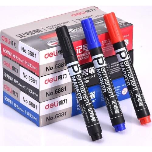 Deli Black Blue Red Marker 10Pcs Oil Based Large Capacity Non Erasable Single Head Waterproof Not Easy To Fade Fast Dry Marker