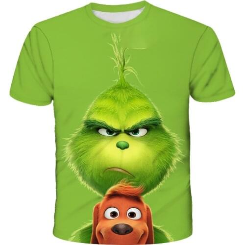 Summer Grinch Anime T-Shirts Children 3D Printing Girls Clothes Unisex Boys Short Sleeves Tees Baby Kids Crew Neck Tops