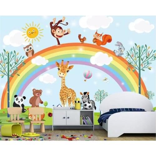 Beibehang custom made photo wallpaper Kindergarten cartoon giraffe animal rainbow kid room background wall 3d wallpaper behang