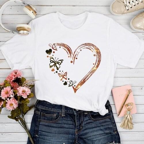 T-shirts Lady Print Clothes Graphic Female Tee T-Shirt Women Love Heart Butterfly Aesthetic Trend Spring Summer Tshirt Top