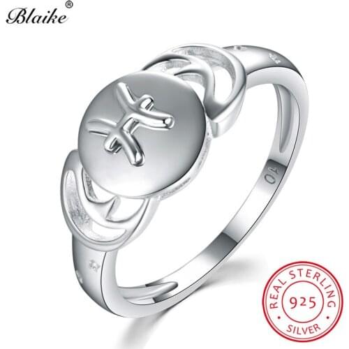 Genuine s925 Sterling Silver Rings For Men Women Constellation Pisces Ring Wedding Bands Male Engagement Ring Fine Jewelry Gifts