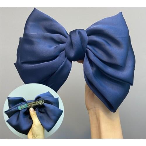 Beautiful three-layer wine red satin big bow hairpin duckbill clip spring clip