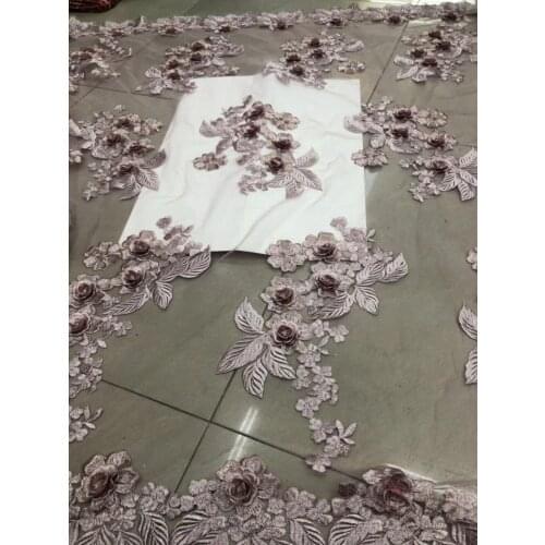 Hot sales mixed color hight quality 3D flowers on netting embroidered wedding dress lace fabric by yard