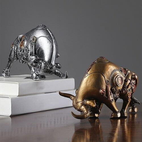 Miniature Bull Figurine Collectable Resin Art Animal Sculpture Ornaments for Tabletop Wine Cabinet Shelf Decor Adornments