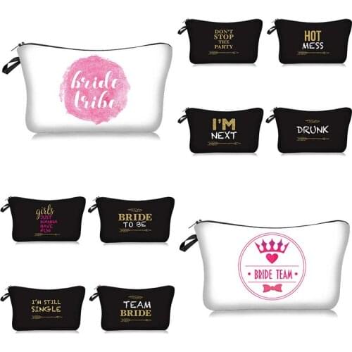 Fashion Custom Cosmetic Bag Team Bride Tribe to be Makeup Gift Bag Bridesmaid Wedding Hen Night Party Bridesmaid Gift Bag
