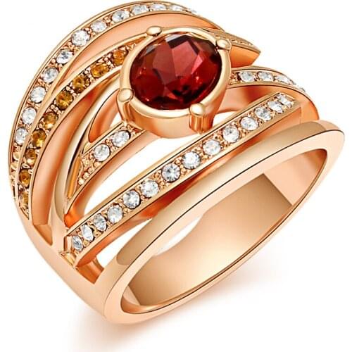 Trendy Rose Gold Color Crystal Wedding Rings For Women Girl Fashion Multilayer Cross Rhinestone Engagement Finger Ring Jewelry