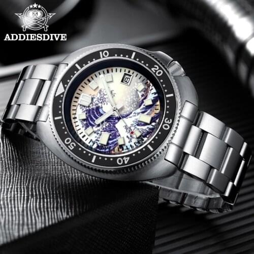 ADDIES 1970 Automatic Dive Watch NH35 Sapphire Kanagawa Surfing Full Luminous Dial Mechanical Watch Men 200M Diver Watch