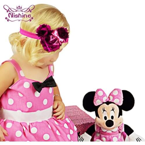 Nishine Glitter Sequins Bowknot Flowers Infant Elastic Headband Cute Handmade Floral Hairband Clothing Rhinestone Birthday Gifts