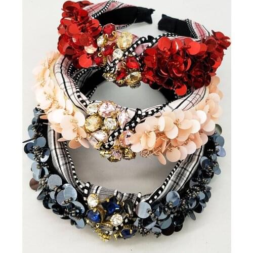 New Fashion Girls Headband Handmade Shiny Sequins Pearl Rhinestones Decoration Women Headband Medium Knot Turban Hair Accessorie