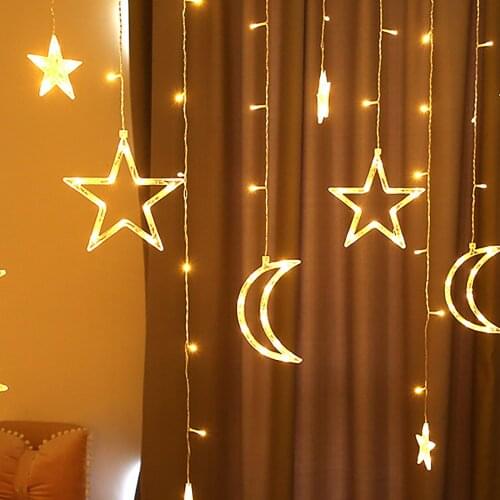 220V 110V LED Moon Star Christmas Garland String Lights Fairy Curtain Light For Home New Year Party Wedding Holiday Decorations