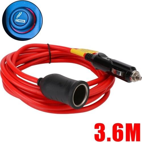 12V 24V Female Socket Plug Car Cigarette Lighter Extension Cord 3.6 M Socket Auto Charger Cable with 15A Fuse
