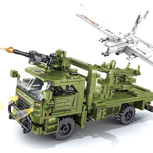 Military Series World War Wheeled drone launching armored vehicle Model SWAT Figures Building Blocks Toys For Children Gifts