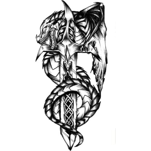 Japanese Evil Dragon Waterproof Temporary Tattoo Sticker Black Totem Design Fake Tattoos Flash Tatoos Arm Body Art for Women Men