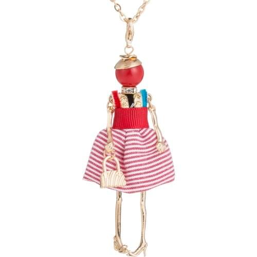 HOCOLE Brand New Women Lady Doll red Necklace Dress Long Gold Chain handmade pendant girl cute hot fashion statement jewelry