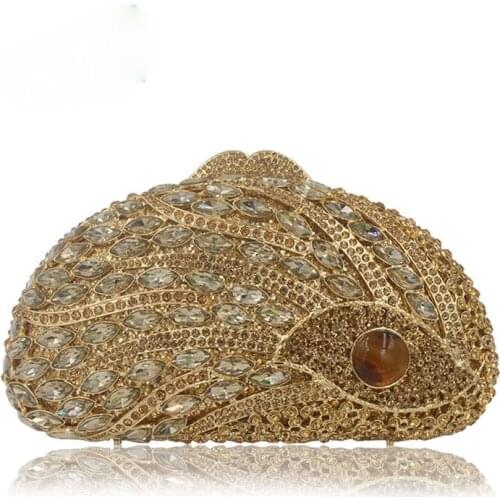 Eye Shape Women Gold Evening Clutch Purse Femme Pochette Luxury Crystal Day Clutch Package Party Purse Messenger Shoulder Bag