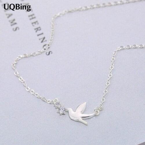 High Quality 925 Sterling Silver Cute Swallow With Crystal Necklace&Pendant Jewelry Wholesale Women Silver Necklaces Jewelry