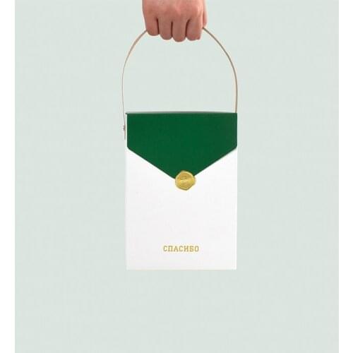 Russian Thank you foil Gold green Present Box Boxes Packaging Handle Kraft Paper Bags wedding party