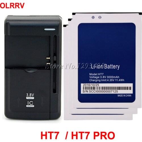 1LOT=1PC Universal Charger + 3PCS For Homtom HT7 Battery For Homtom HT7 Pro Batterie Bateria Accumulator AKKU 3000mAh