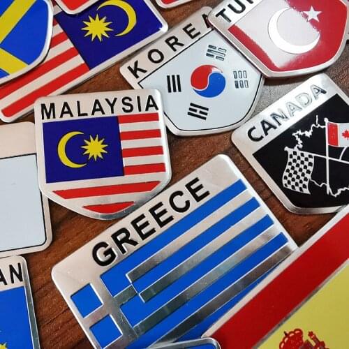 1 pcs Car stickers Aluminum Flag car stickers Flag Shield Sticker 3D Car Sticker Top car decoration Multinational National flag