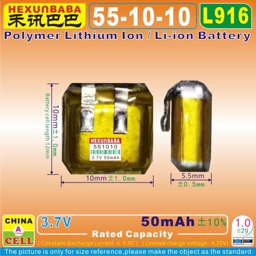 10pcs [L916] 3.7V 45mAh [551010] Polymer Li-Ion Battery For TWS WIRELESS BLUETOOTH EARPHONE HEADPHONE