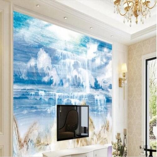 Beibehang 3d high - definition marble marble pattern clouds sea water wealth of the background wall non - woven wallpape