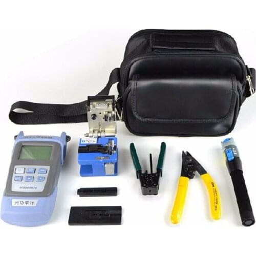8PCS FTTH Fiber optic tool kit with FC-6S Fiber Opticl cutter Laser power meter 5mW VFL Double port Miller wire stripper