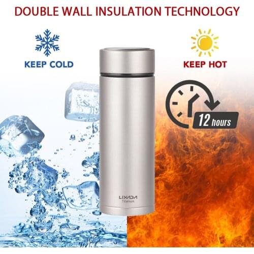 Lixada Double Wall Vacuum Insulated Titanium Water Bottle Flask Outdoor Sports Leak Proof Water Bottle with Tea Infuser