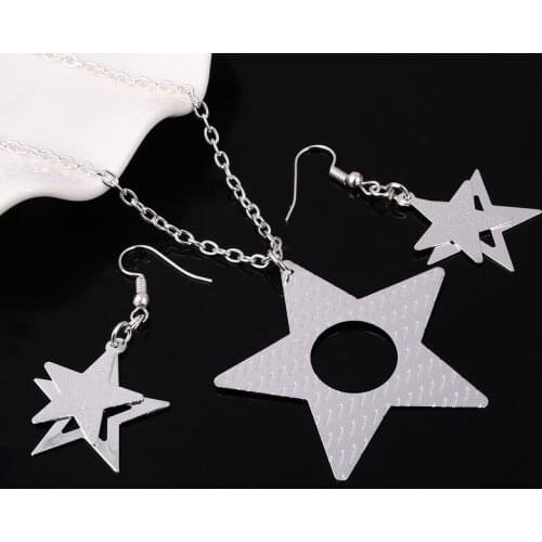 Cheap Price Silver Plated Star Pendant Necklace Earrings Fashion Jewelry Set For Lady