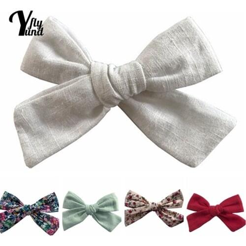 Yundfly 4 Inches Cute Flowers Pattern Big Bowknot Baby Hairpin Fashion Plaids Print Bows Hair Clip Children Headwear Photo Props