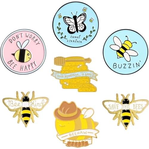 Cute Insect series Pins Bee Butterfly Honey pot Enamel Metal Pins Brooches Badges Lapel Clothes Bag Pins Women Jewelry Gifts