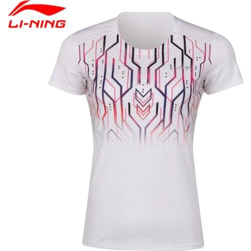 Li-Ning Women Badminton Competition T-Shirts Pocketable 81%Polyester 19%Spandex AT DRY LiNing Sports Tees AAYP044 CAMJ19