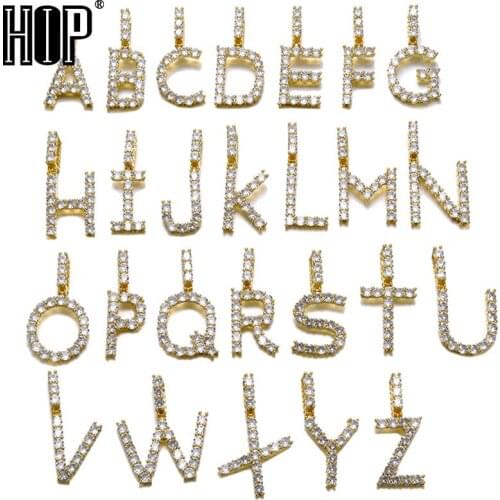 Hip Hop A-Z Zircon Initial Tennis Letter Name Necklaces & Pendants For Men/Women Gold Silver Color With Rope Chain