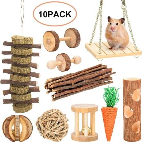 Hamster combination toy hamster rabbit straw cake string carrot wood molar set of 10 pieces