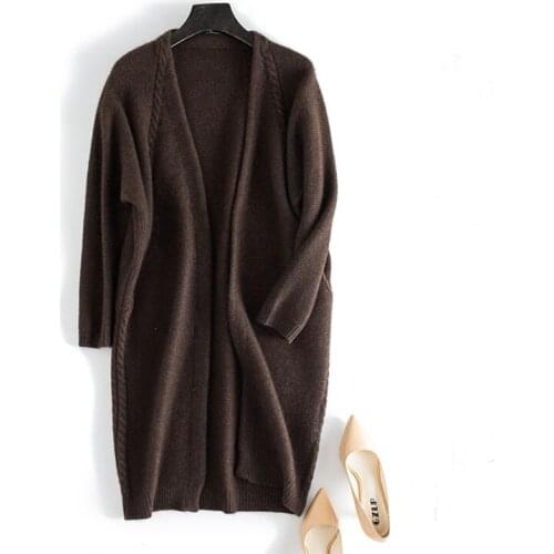 100%yak hair thick heavy knit women autumn winter fashion long cardigan sweater coat caramel 2color M/L