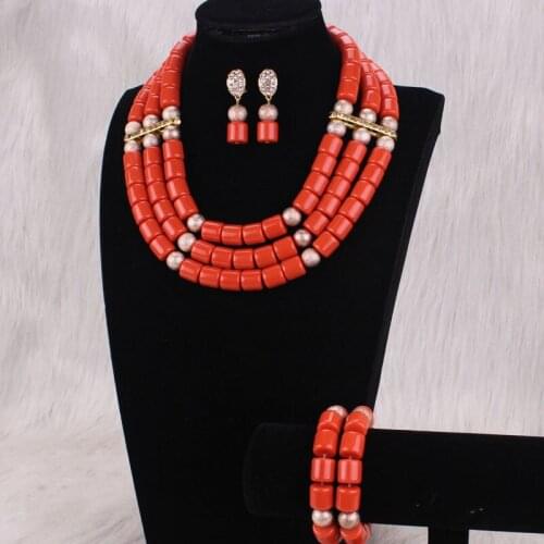 Dudo Store African Imitation Coral Beads Jewelry Set India Fashion Nigeria Wedding Jewelry Sets 3 Layers
