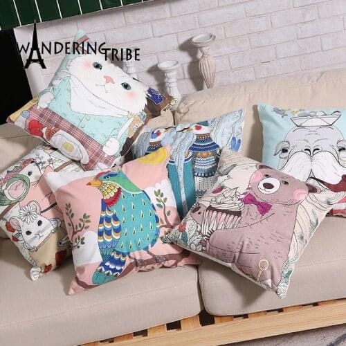 Cute Cartoon Pillow Cover Decorative Pillowcases Bear Cat Pillowcase Decor For Home Car Bedroom Sofa Polyester Cushion Cover