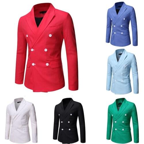 Blazer Men 2020 Spring and Autumn New Mens Pure Color Casual Double-breasted Linen Slim Full Mens Suits Blazers