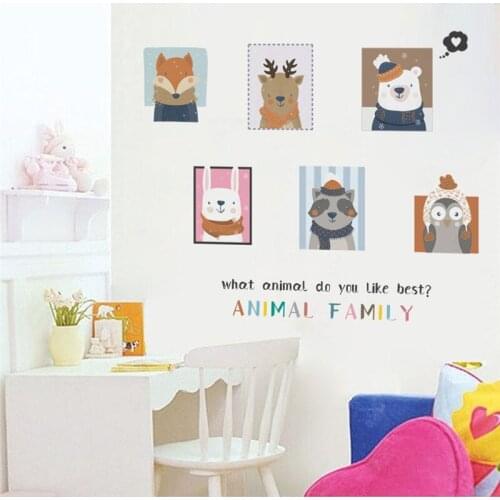 Funny Animals Portrait Wall Art Stickers For Office Shop Cinema Home Decor Cartoon Safari Kids Room Mural Art Diy Pvc Decals