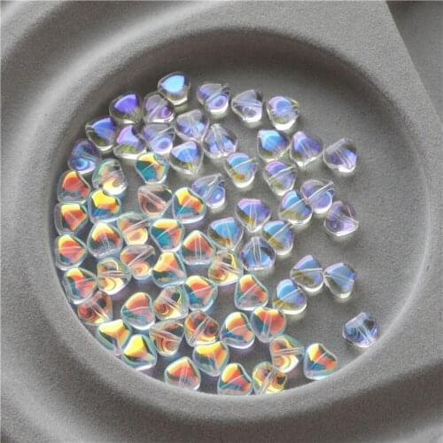 Newest 200pcs/lot color print cartoon hearts shape glass Straight hole beads diy jewelry earring/bracelet/necklace accessory