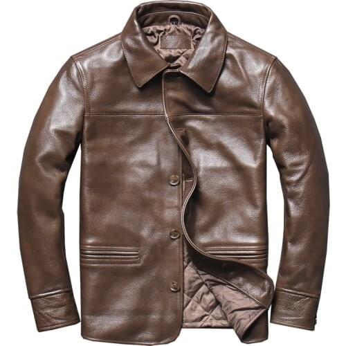 2021 New Batik Genuine Leather Jacket Mens Lapel Top Layer Cowhide Casual Plus Cotton Autumn And WinterJacket