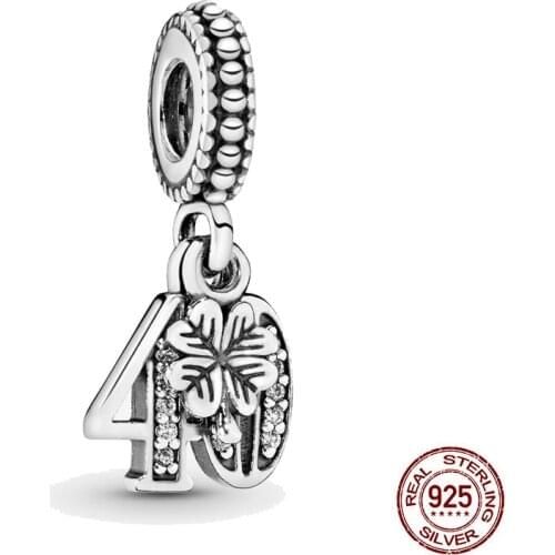 New Original 925 Sterling Silver 40th Celebration Dangle Diy Bead Charm Fit European Pandora Charms Bracelet Bangles Diy Jewelry